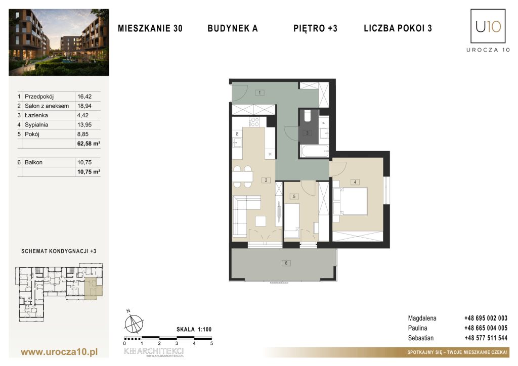 Rzut mieszkania A.30 — Mieszkanie 30 • Budynek A • Piętro +3 • 3 pokoje
