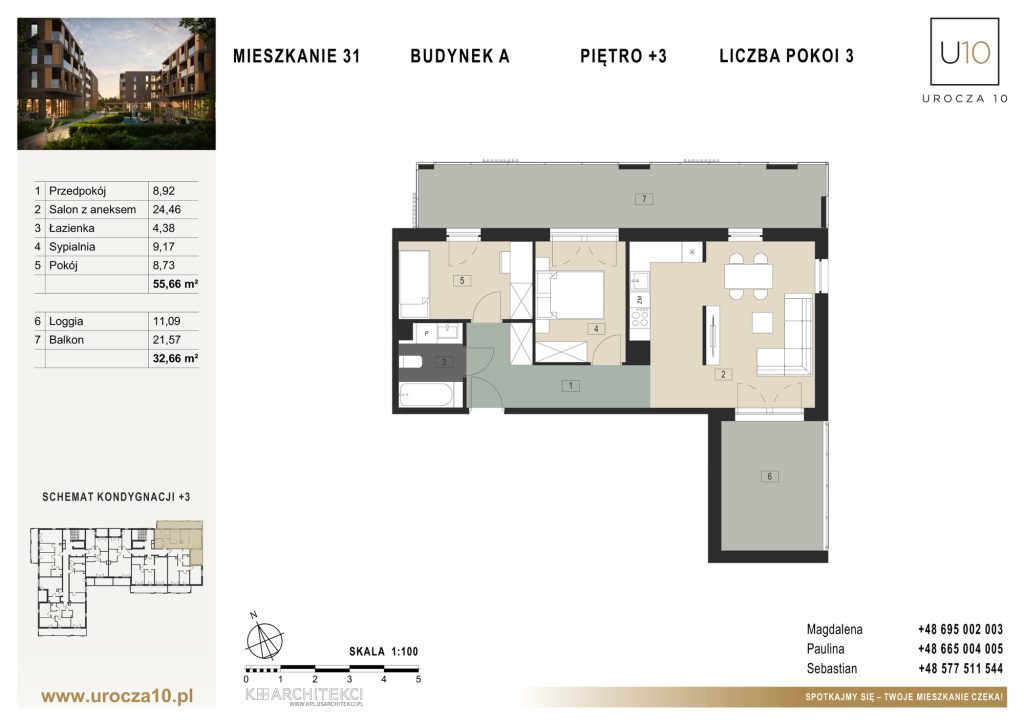 Rzut mieszkania A.31 — Mieszkanie 31 • Budynek A • Piętro +3 • 3 pokoje