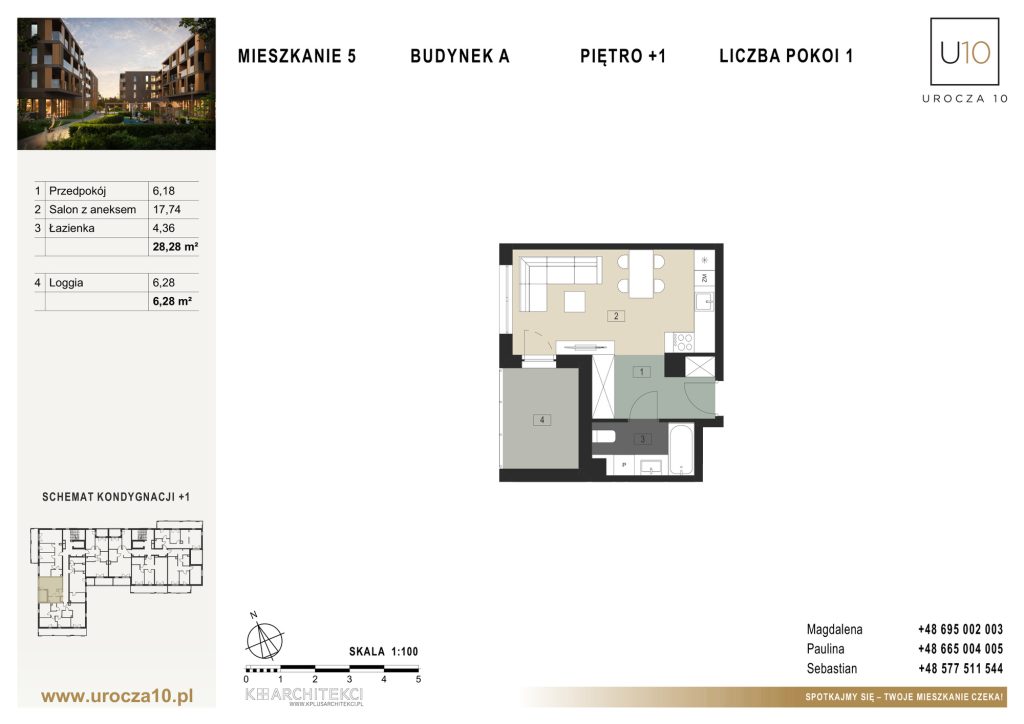 Rzut mieszkania A.05 — Mieszkanie 5 • Budynek A • Piętro +1 • 1 pokój