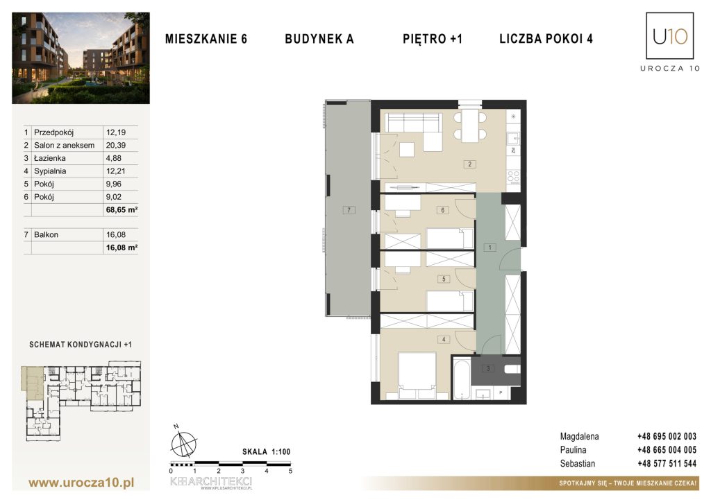 Rzut mieszkania A.06 — Mieszkanie 6 • Budynek A • Piętro +1 • 4 pokoje
